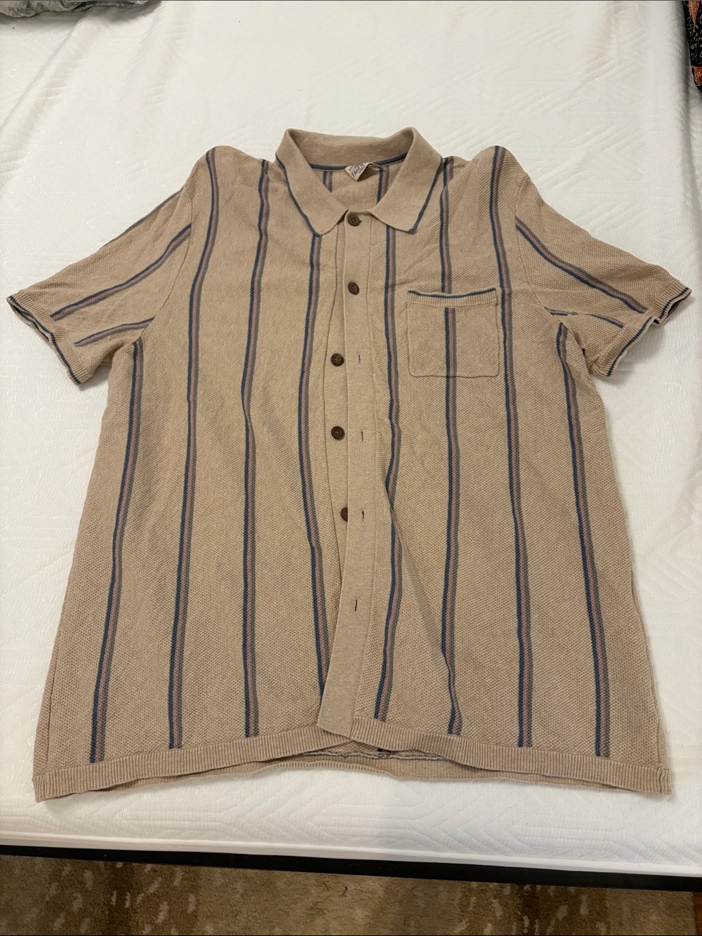 Faherty Beige Short-Sleeve Knit Polo with Stripes $165 XL